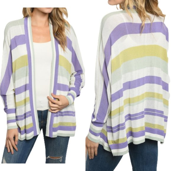 Skylar Rose Multicolor Purple Striped Cardigan Sweater NEW - Picture 1 of 8